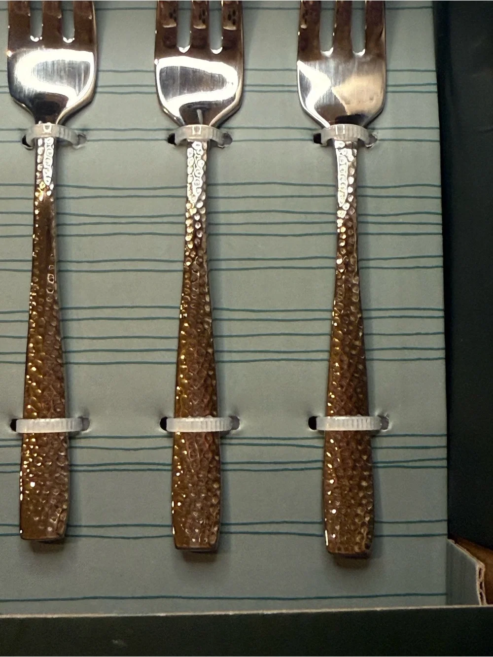 St. James Masonry Hammered Cocktail Forks Set of 4 Stainless Steel Luxury NWT